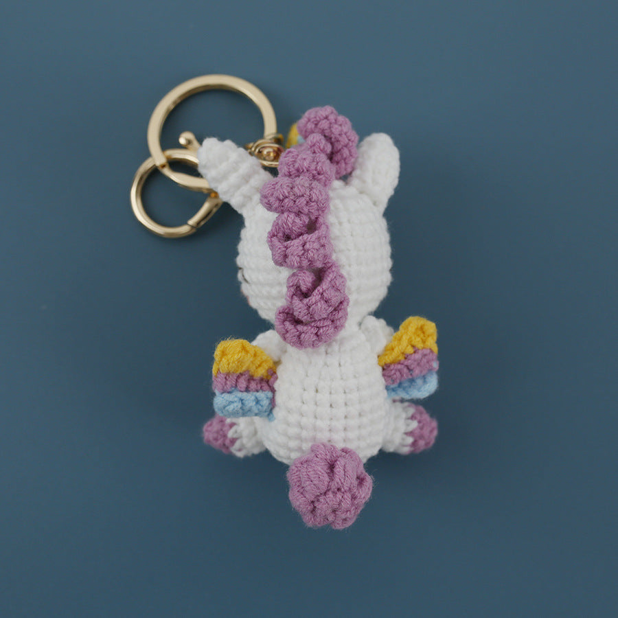 Creative Hand Weaving Unicorn Doll Exquisite Wool Crocheted Animal Pendant White Horse Key Ornament