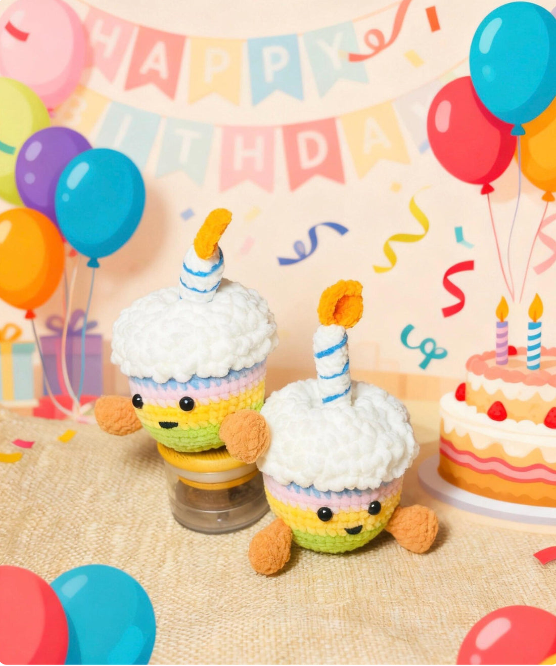Handmade cake Crochet Plush-Colorful Amigurumi cake in Scarf|Cute Collectible Animal Doll Gift|Custom Crochet cake Figurine|Mom-and-daughter
